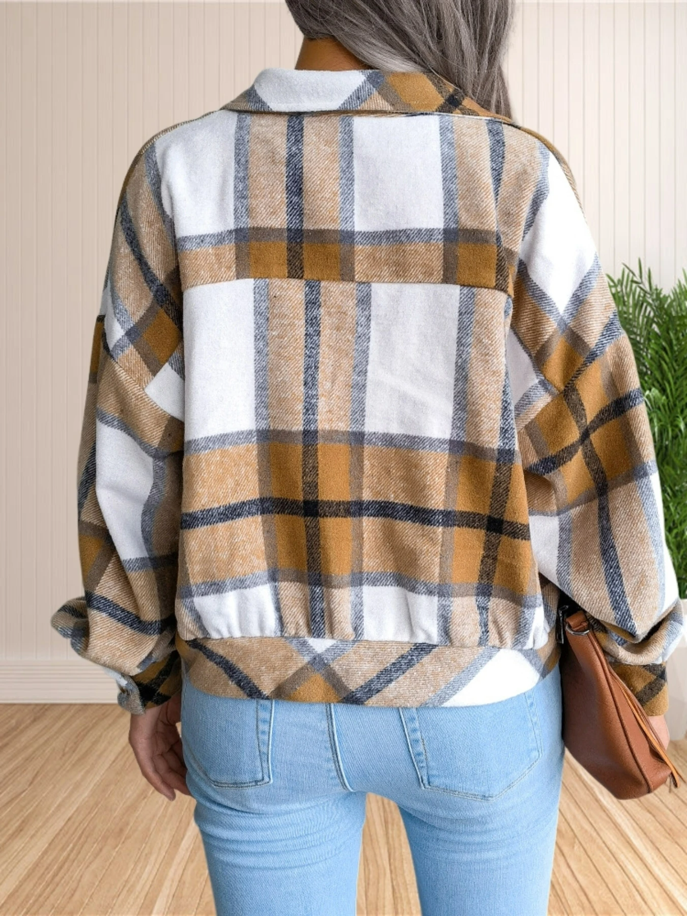 Cropped Plaid Flannel Jacket