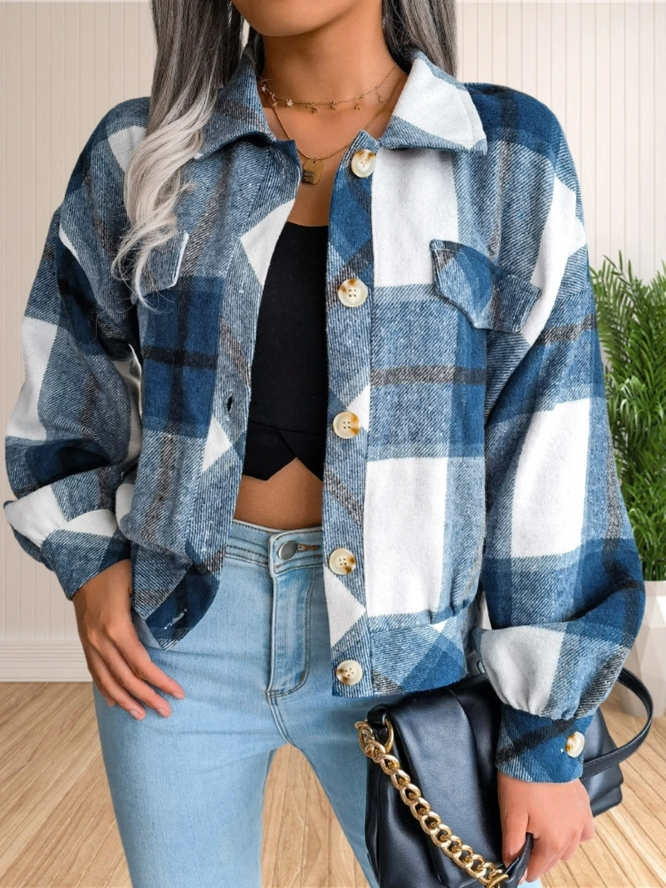 Cropped Plaid Flannel Jacket